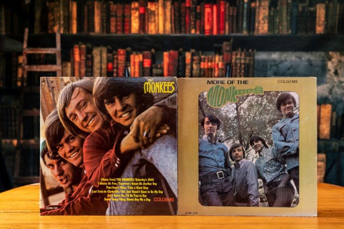 the monkees record propped up on a table