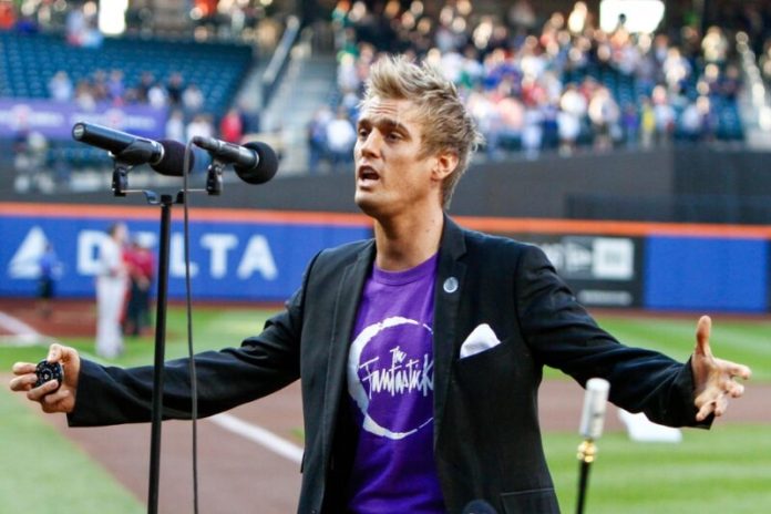 aaron carter performing in a stadium