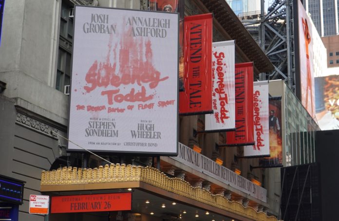 sweeney todd broadway and image of the show signs