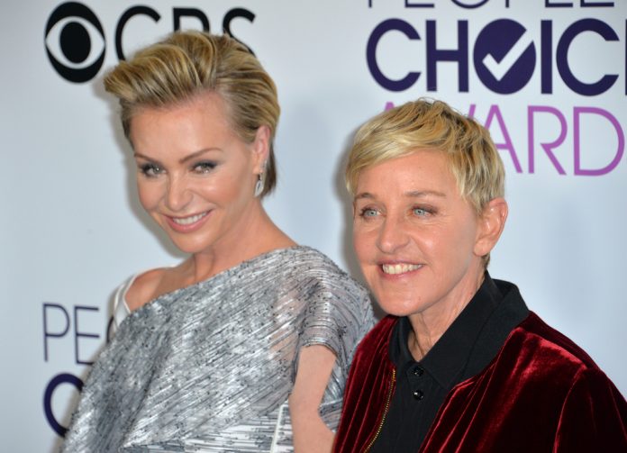 most famous gay celebrities ellen degeneres and portia rossi on the red carpet