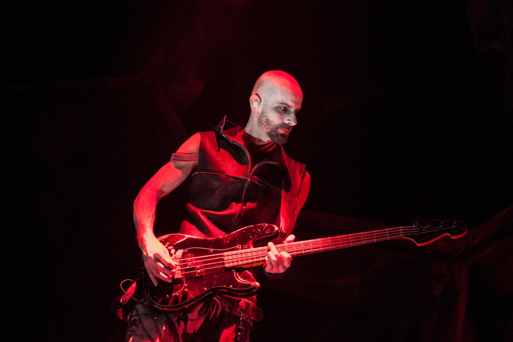 tall musicians the german heavy metal band Rammstein performing on stage