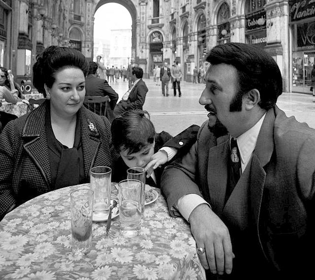 Montserrat Caballé at a table with her son