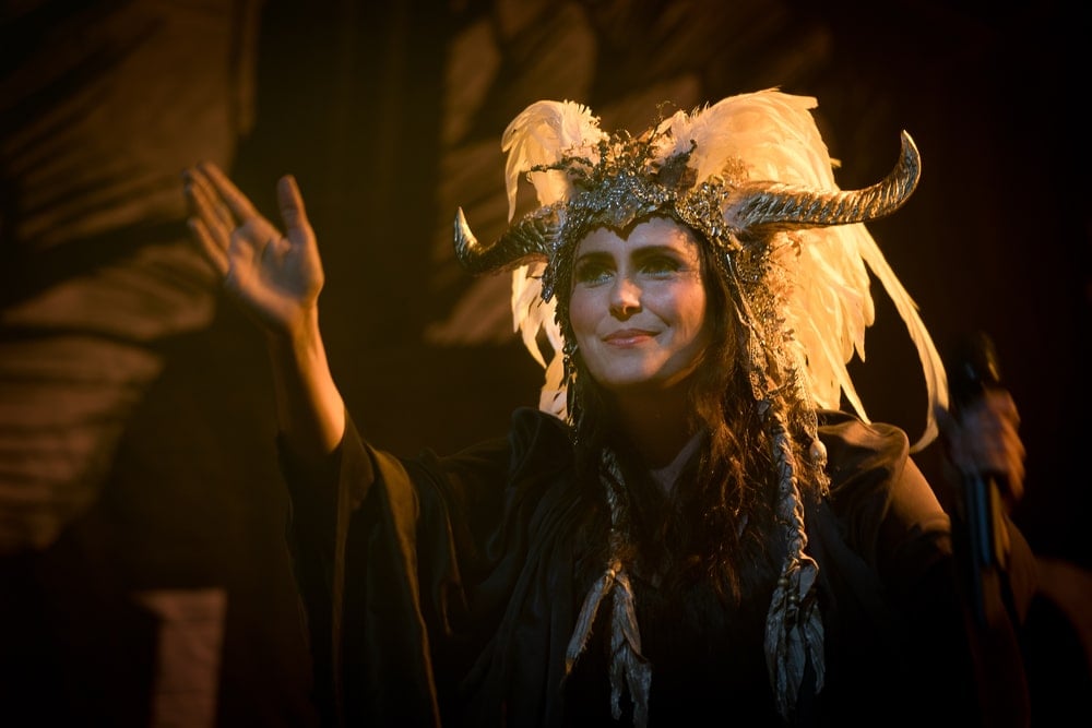 the best metal vocalists of all time sharon den adel in a sheep costume on stage