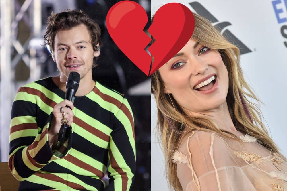 olivia wilde and harry styles with a broken heart between their pictures